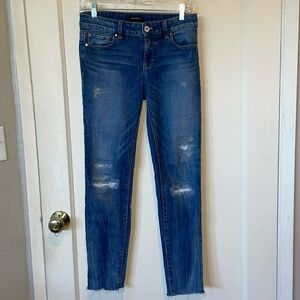 WHBM Crop Stretch Distressed Jeans Medium Wash
